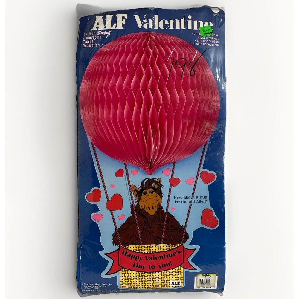 Vintage 1988 ALF Valentine Hot Air Balloon 17" Hanging Honeycomb Decoration NOS